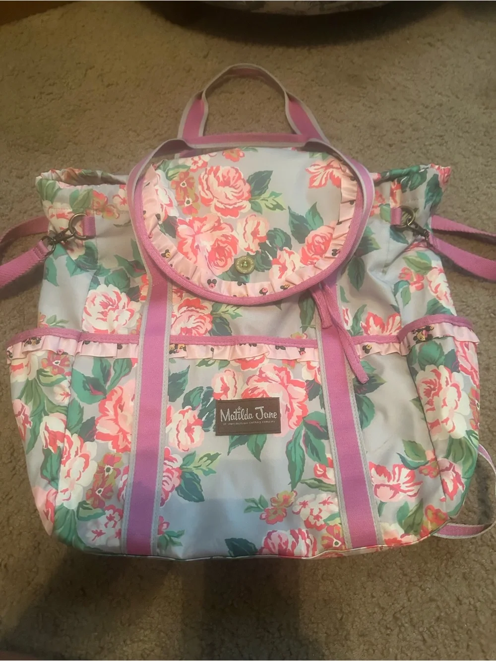 Matilda Jane Pink and Green Floral Canvas Tote Back Pack